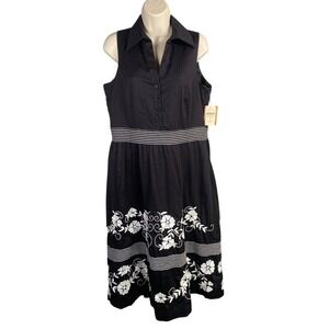 Coldwater Creek Dress Womens‎ Size 12 Floral Embroidered Dark Cottage Boho Chic